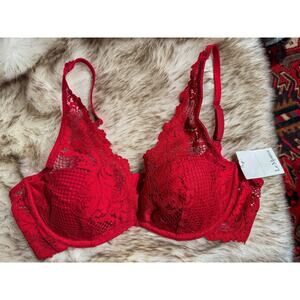 NWT le Mystere Lace Allure Red Demi Bra 34B Underwire